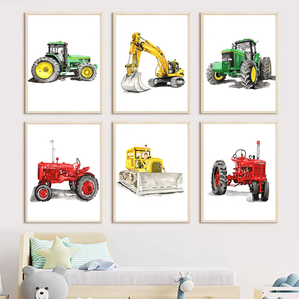 Farming Japan - 掘削機ブルドーザーローダースクーターファームトラクター壁キャンバス絵画北欧ポスターやプリント壁の写真子供部屋の装飾