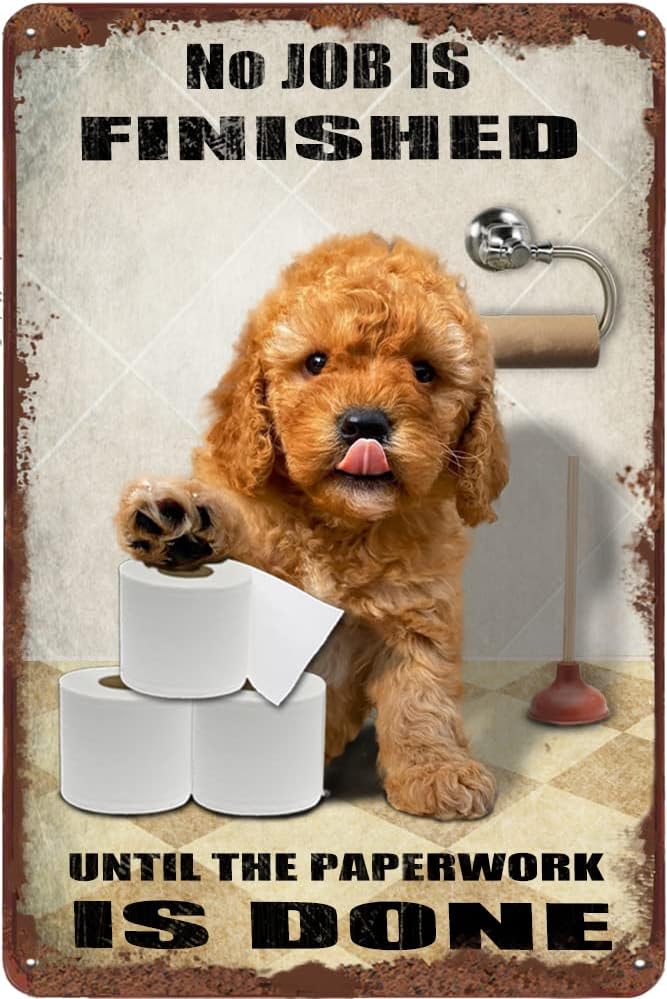 ゴールデンドゥードル犬用トイレブリキ看板 ロールペーパー 仕 - Farming Jobs のレビューと価格