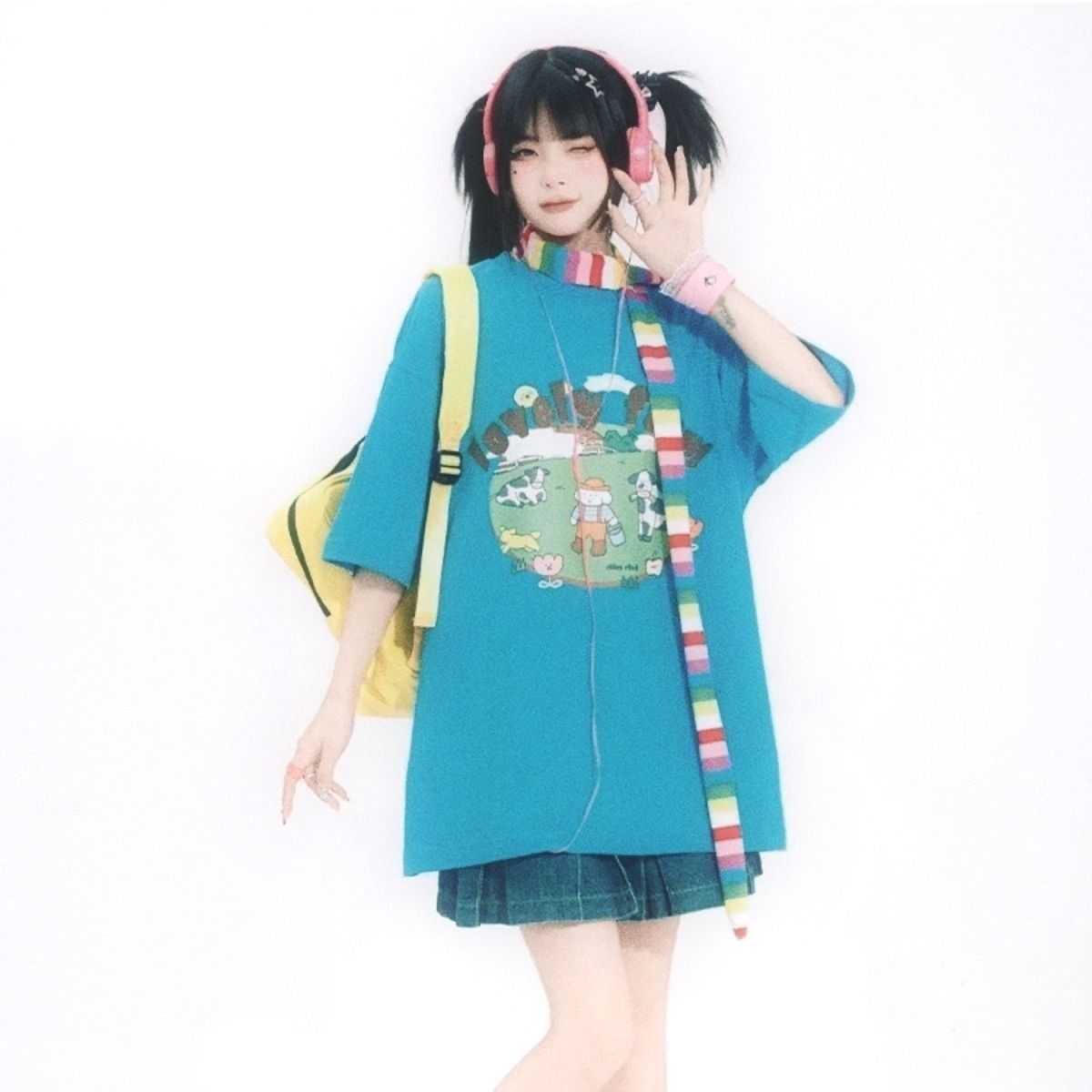 Y2K 美的オーバーサイズ Tシャツスウィートガールズブルー - Farming Japan のレビューと価格
